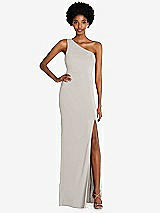 Front View Thumbnail - Oyster One-Shoulder Chiffon Trumpet Gown