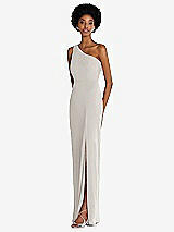 Side View Thumbnail - Oyster One-Shoulder Chiffon Trumpet Gown