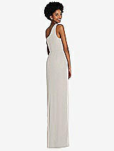 Rear View Thumbnail - Oyster One-Shoulder Chiffon Trumpet Gown