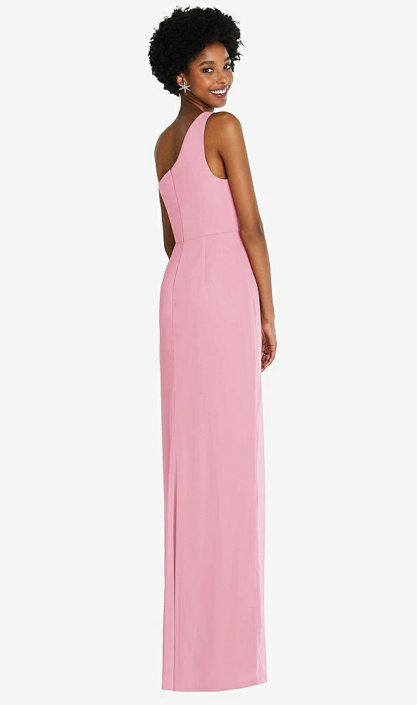 Back View - Peony Pink One-Shoulder Chiffon Trumpet Gown