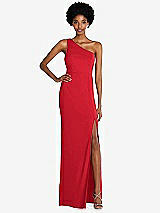 Front View Thumbnail - Parisian Red One-Shoulder Chiffon Trumpet Gown