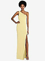 Front View Thumbnail - Pale Yellow One-Shoulder Chiffon Trumpet Gown