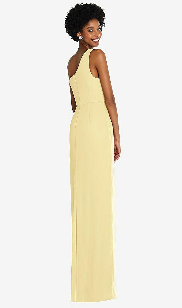 Back View - Pale Yellow One-Shoulder Chiffon Trumpet Gown