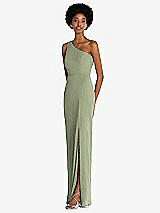 Side View Thumbnail - Sage One-Shoulder Chiffon Trumpet Gown