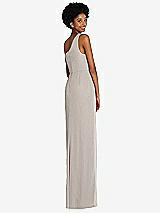 Rear View Thumbnail - Taupe One-Shoulder Chiffon Trumpet Gown