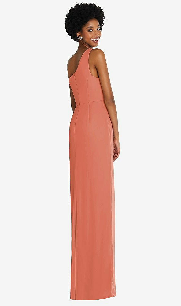 Back View - Terracotta Copper One-Shoulder Chiffon Trumpet Gown