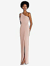 Side View Thumbnail - Toasted Sugar One-Shoulder Chiffon Trumpet Gown