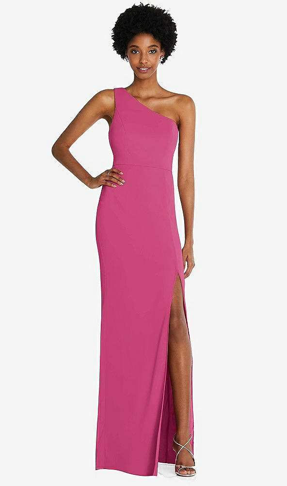 Front View - Tea Rose One-Shoulder Chiffon Trumpet Gown