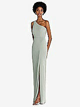 Side View Thumbnail - Willow Green One-Shoulder Chiffon Trumpet Gown