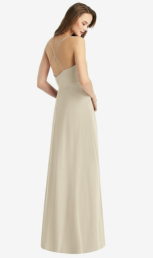 Back View - Champagne Cowl Neck Criss Cross Back Maxi Dress