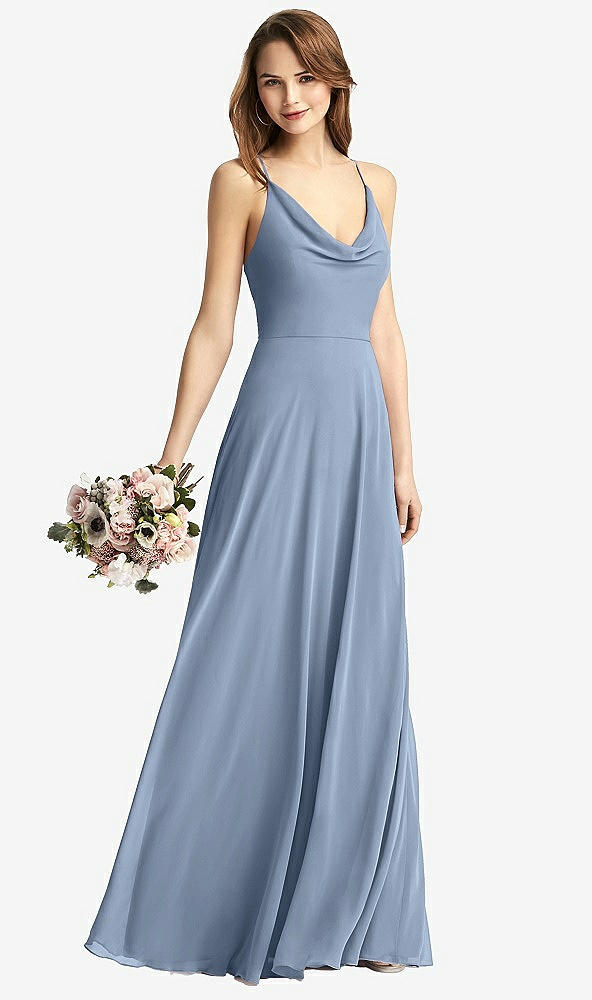 Front View - Cloudy Cowl Neck Criss Cross Back Maxi Dress