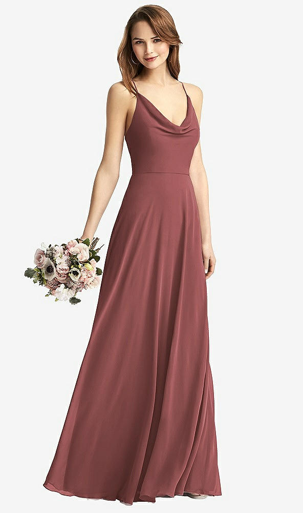 Front View - English Rose Cowl Neck Criss Cross Back Maxi Dress