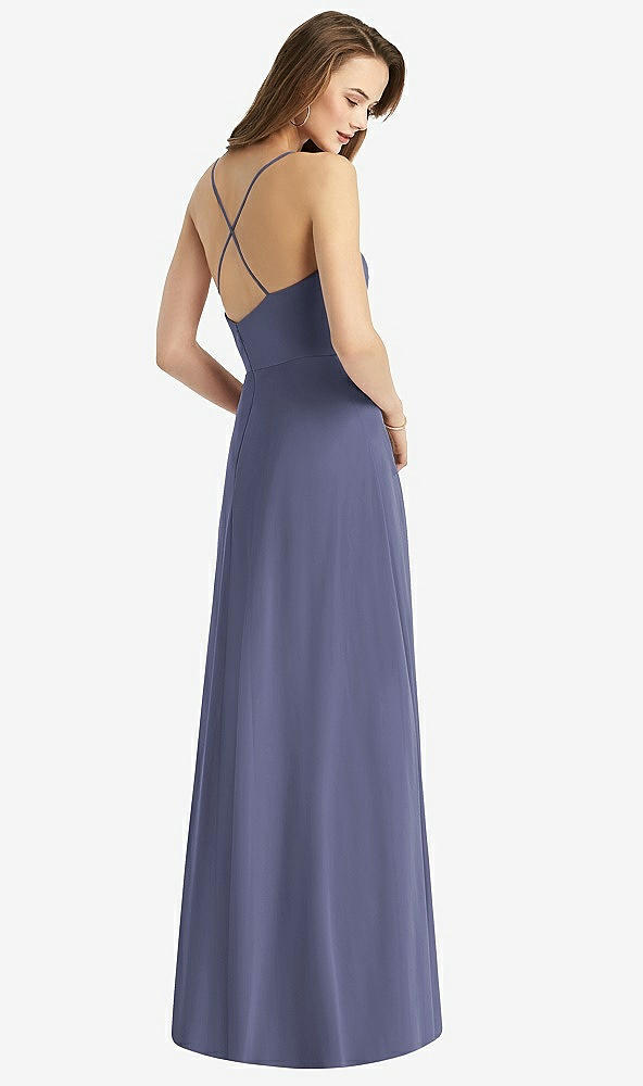 Back View - French Blue Cowl Neck Criss Cross Back Maxi Dress