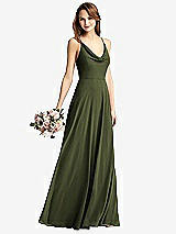 Front View Thumbnail - Olive Green Cowl Neck Criss Cross Back Maxi Dress