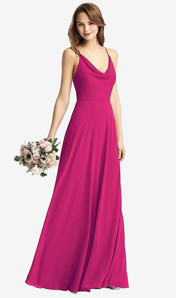 Front View - Think Pink Cowl Neck Criss Cross Back Maxi Dress