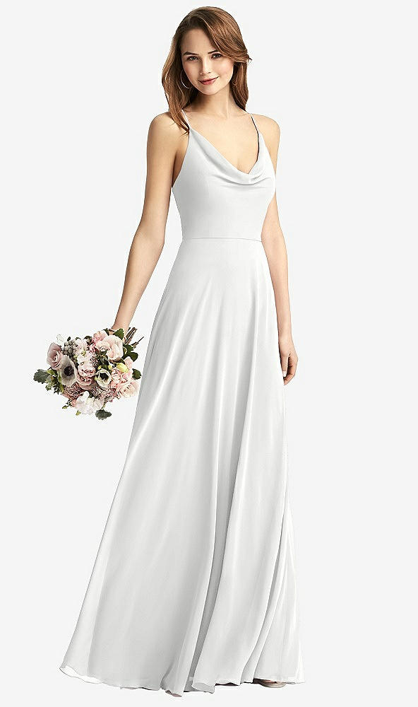 Front View - White Cowl Neck Criss Cross Back Maxi Dress