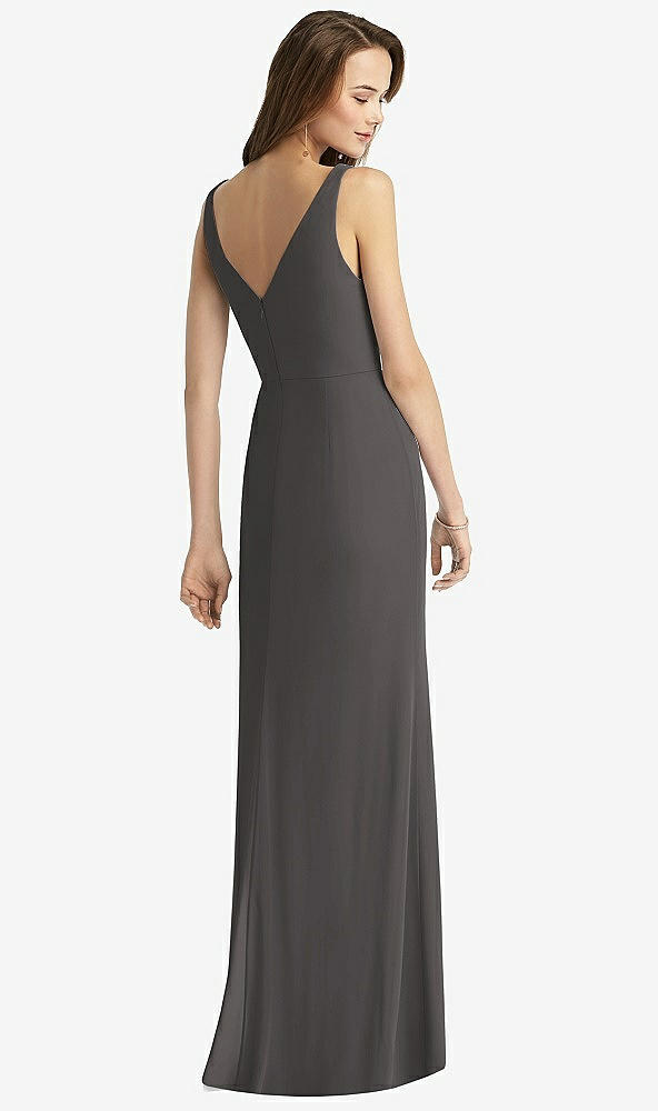 Back View - Caviar Gray Sleeveless V-Back Long Trumpet Gown