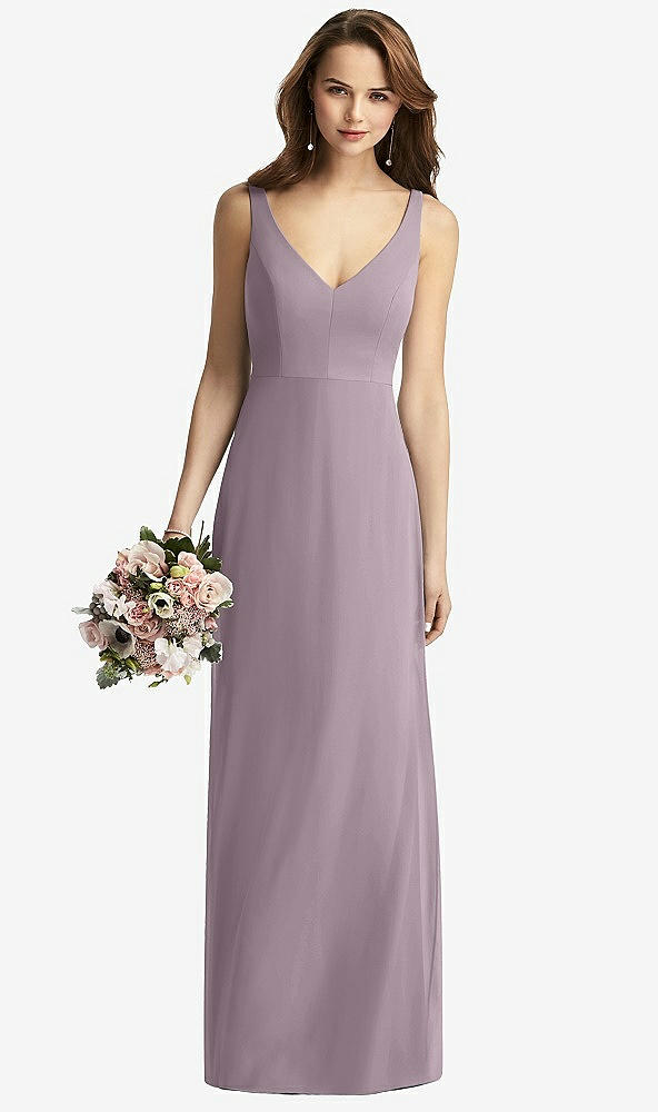 Front View - Lilac Dusk Sleeveless V-Back Long Trumpet Gown