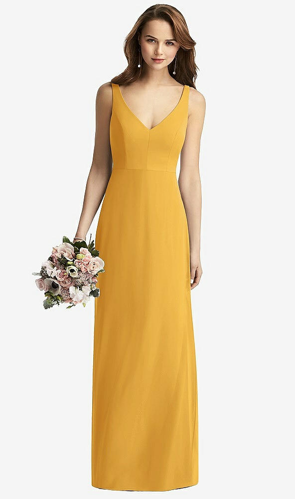 Front View - NYC Yellow Sleeveless V-Back Long Trumpet Gown