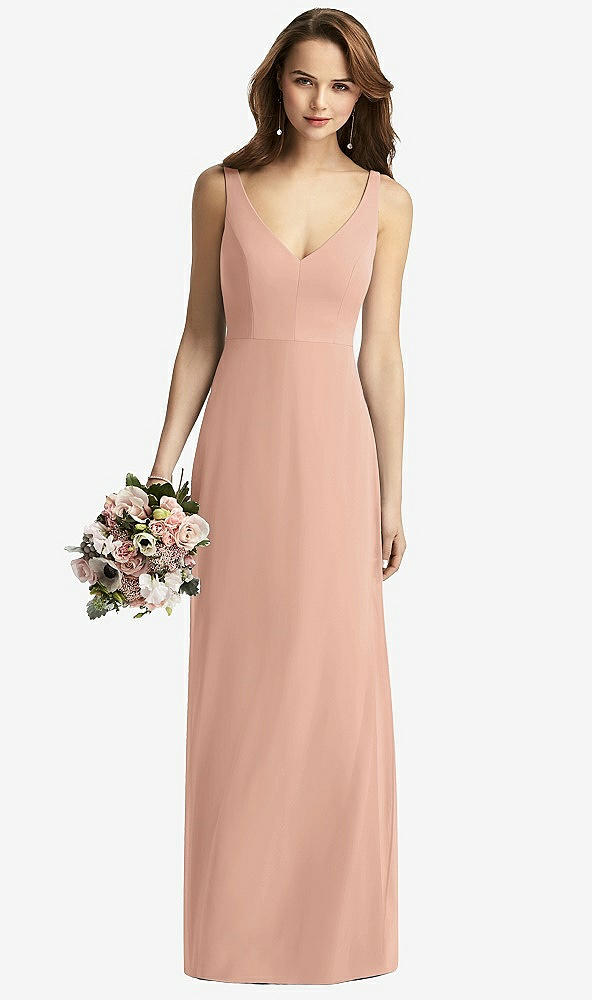 Front View - Pale Peach Sleeveless V-Back Long Trumpet Gown