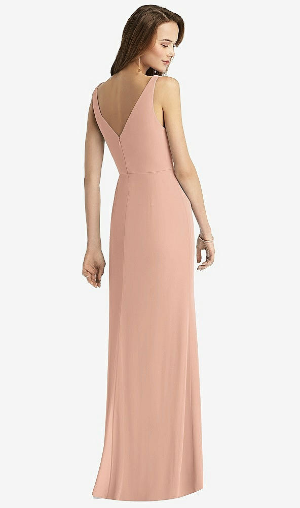 Back View - Pale Peach Sleeveless V-Back Long Trumpet Gown