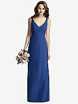 Front View Thumbnail - Classic Blue Sleeveless V-Back Long Trumpet Gown