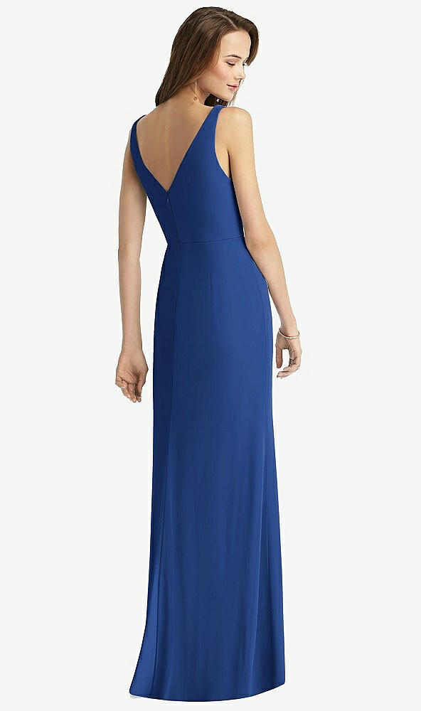 Back View - Classic Blue Sleeveless V-Back Long Trumpet Gown
