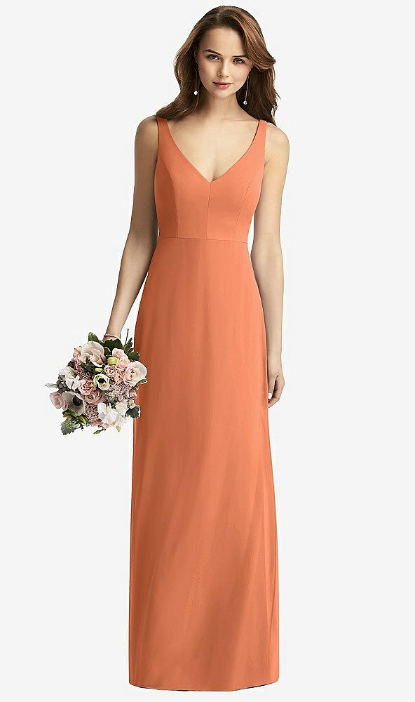 Front View - Sweet Melon Sleeveless V-Back Long Trumpet Gown