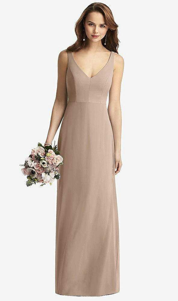Front View - Topaz Sleeveless V-Back Long Trumpet Gown