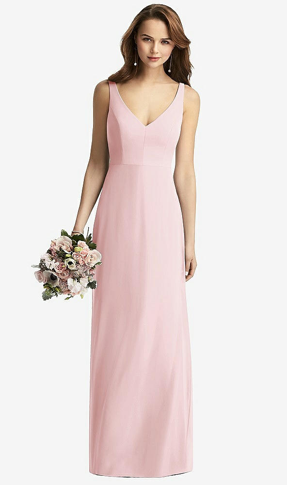 Front View - Ballet Pink Sleeveless V-Back Long Trumpet Gown