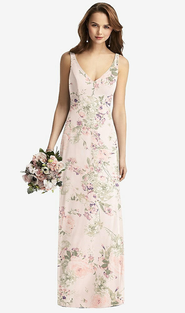 Front View - Blush Garden Sleeveless V-Back Long Trumpet Gown