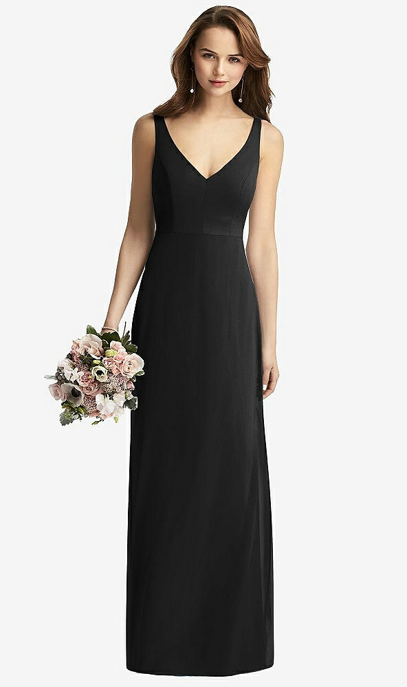 Front View - Black Sleeveless V-Back Long Trumpet Gown