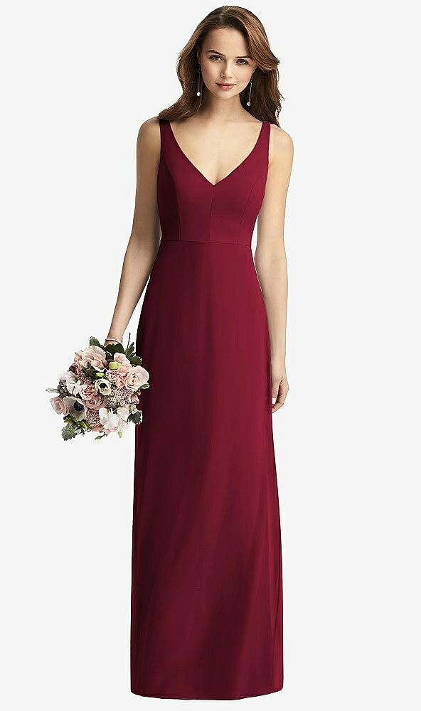 Front View - Burgundy Sleeveless V-Back Long Trumpet Gown