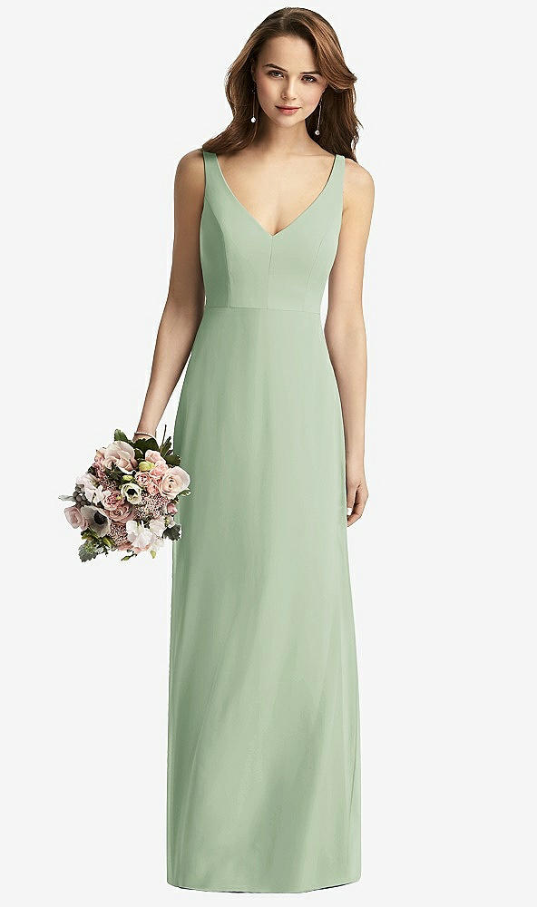 Front View - Celadon Sleeveless V-Back Long Trumpet Gown