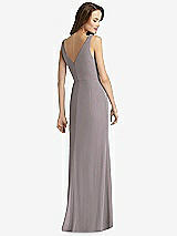 Rear View Thumbnail - Cashmere Gray Sleeveless V-Back Long Trumpet Gown