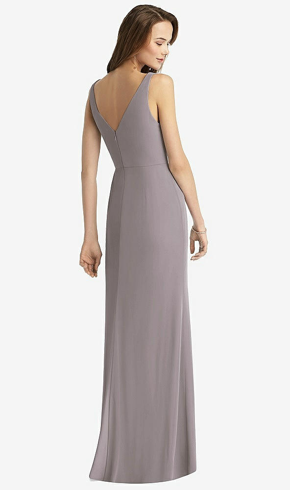 Back View - Cashmere Gray Sleeveless V-Back Long Trumpet Gown