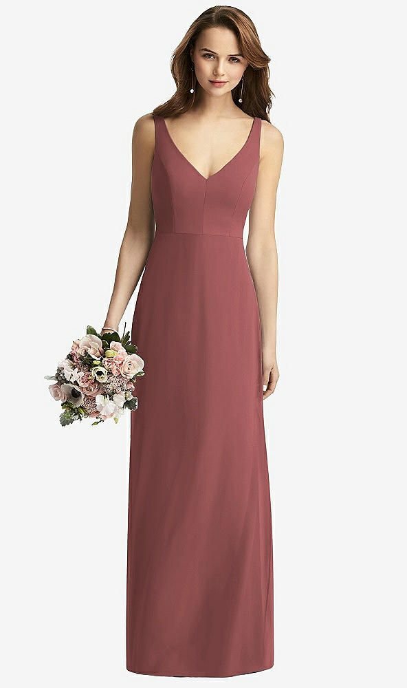 Front View - English Rose Sleeveless V-Back Long Trumpet Gown