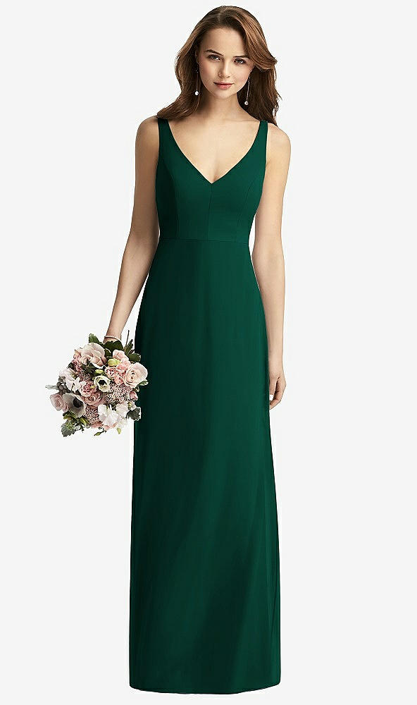 Front View - Hunter Green Sleeveless V-Back Long Trumpet Gown
