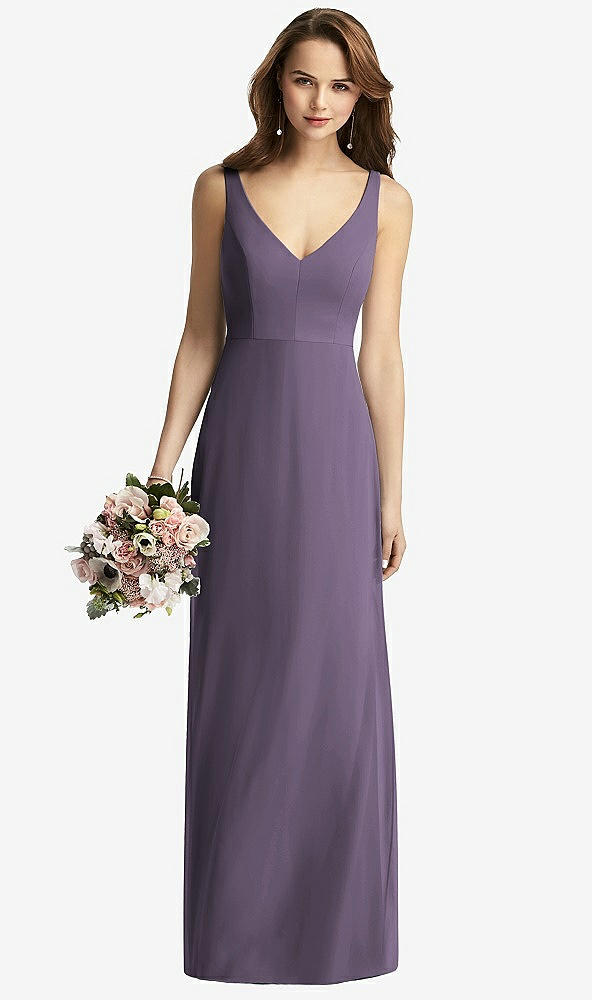Front View - Lavender Sleeveless V-Back Long Trumpet Gown