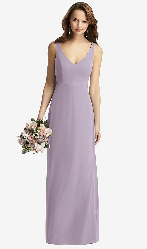 Front View - Lilac Haze Sleeveless V-Back Long Trumpet Gown