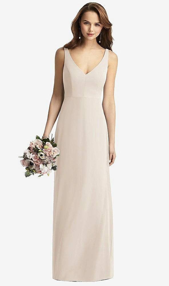 Front View - Oat Sleeveless V-Back Long Trumpet Gown