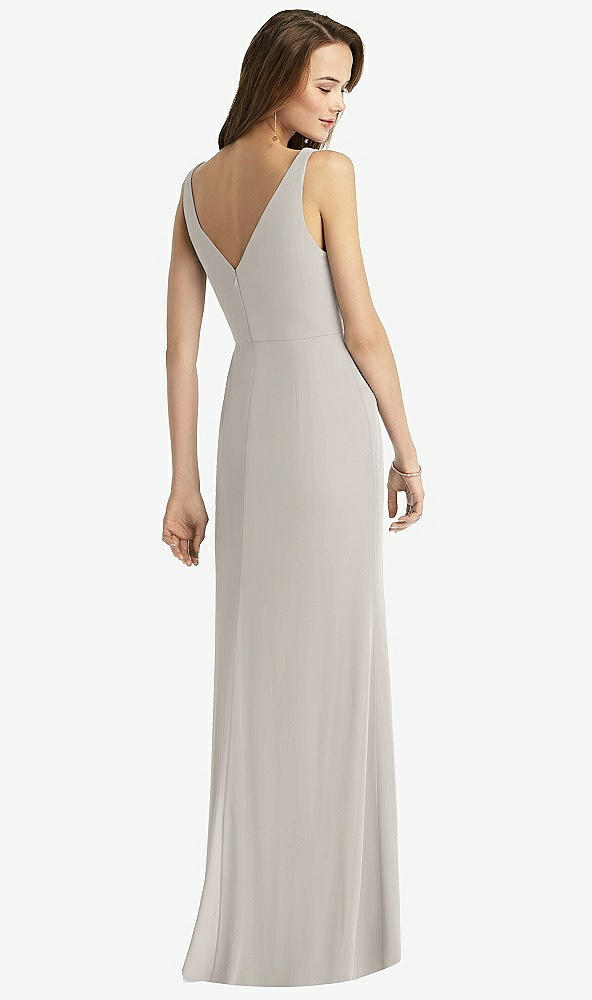 Back View - Oyster Sleeveless V-Back Long Trumpet Gown