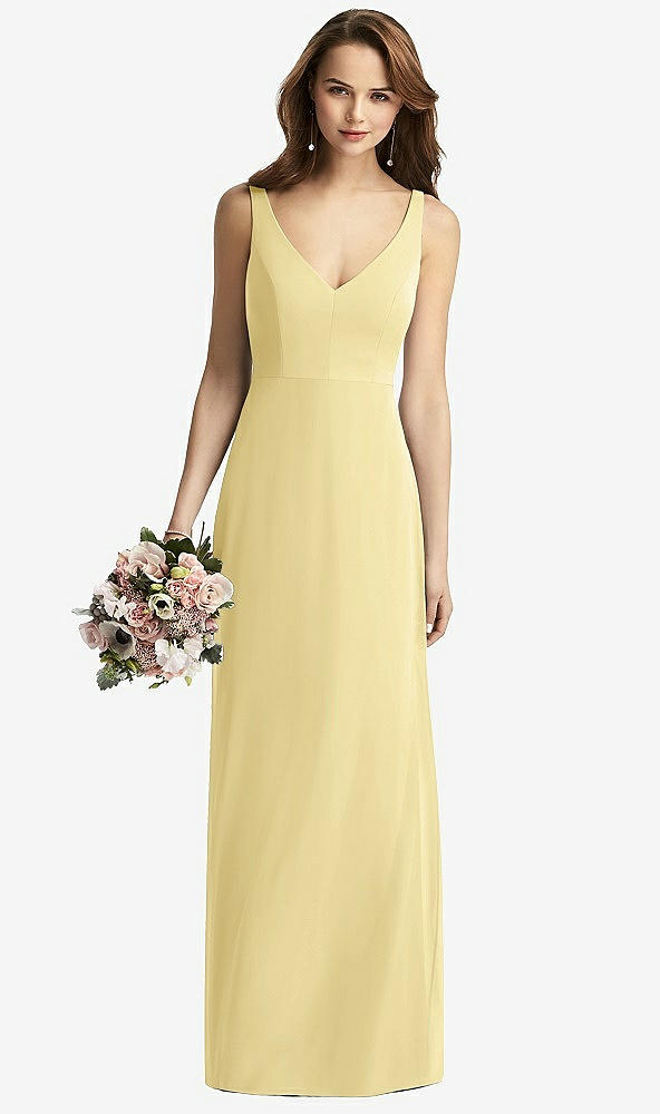 Front View - Pale Yellow Sleeveless V-Back Long Trumpet Gown