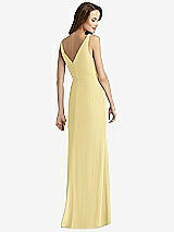 Rear View Thumbnail - Pale Yellow Sleeveless V-Back Long Trumpet Gown