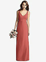 Front View Thumbnail - Coral Pink Sleeveless V-Back Long Trumpet Gown