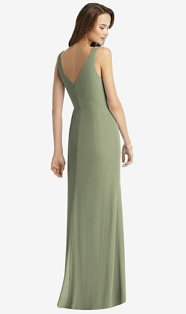Back View - Sage Sleeveless V-Back Long Trumpet Gown