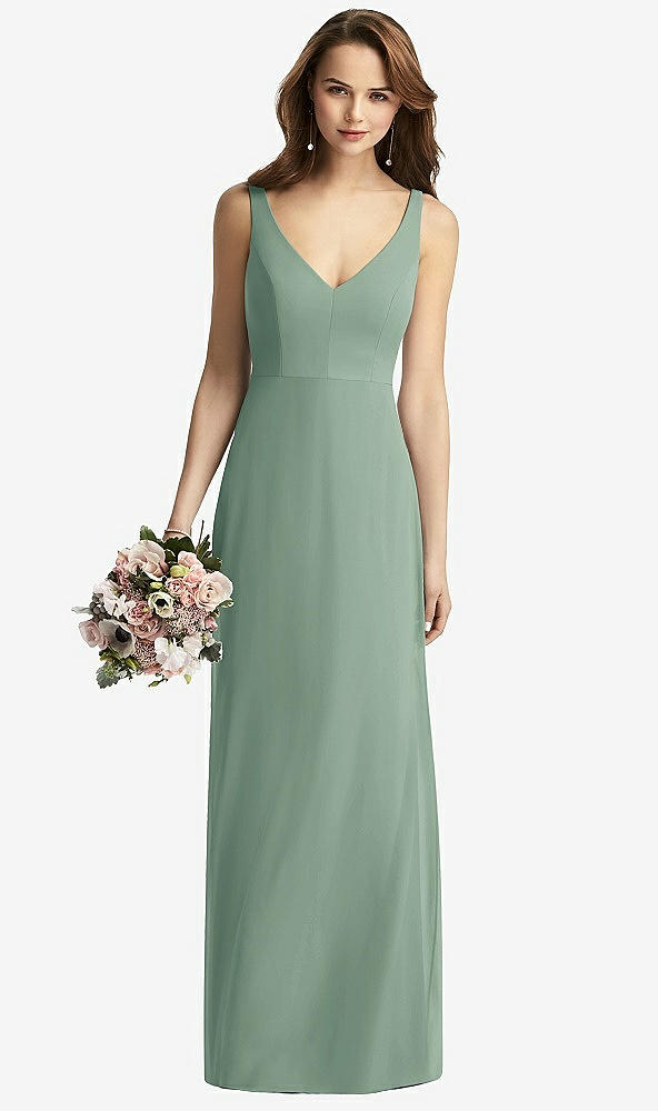 Front View - Seagrass Sleeveless V-Back Long Trumpet Gown