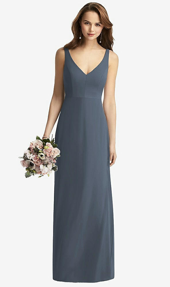 Front View - Silverstone Sleeveless V-Back Long Trumpet Gown