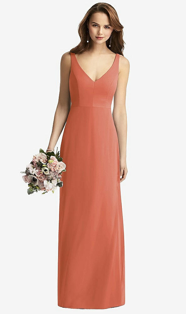 Front View - Terracotta Copper Sleeveless V-Back Long Trumpet Gown