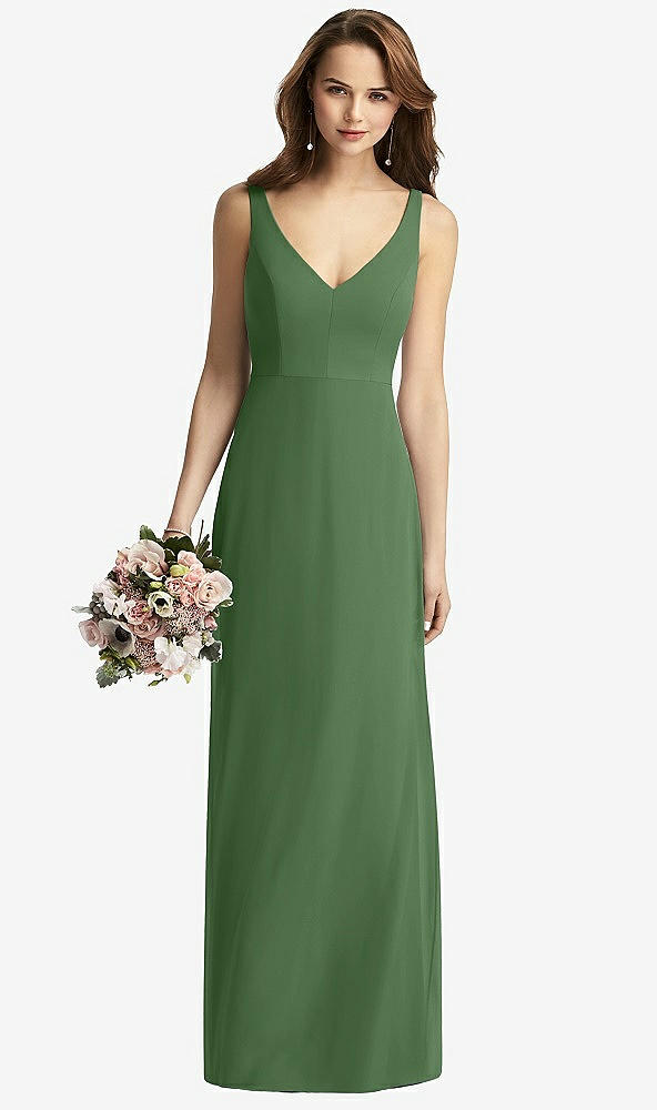 Front View - Vineyard Green Sleeveless V-Back Long Trumpet Gown